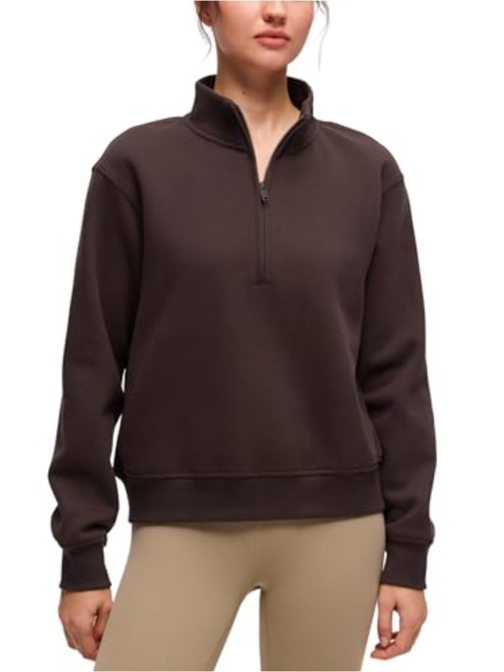Fleece Lined Half Zip Sweatshirt Funnel Neck Waist Length